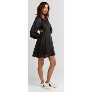 DISSH Evans Black Linen Cutout Mini Dress Long Balloon Sleeve Size 8